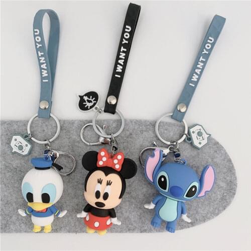 Disney Mickey Mouse Doll Keychain Couples Handbag Pendant Cartoon Car Small Gift Key Chain Minnie Stitch Daisy Cute Keychain