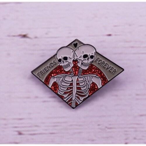 Party Variant Conjoined twin skeleton pin friendship brooch spooky gothic Halloween gift