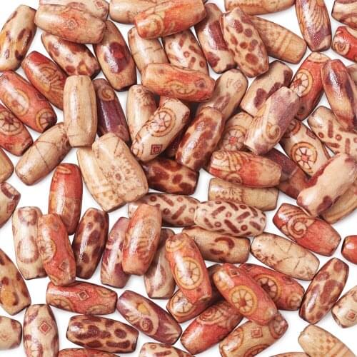 100Pcs Printed Natural Wood Beads Mixed Color Oval Shape Loose Beads Spacer For DIY Jewelry Bracelet Making Accessories 15x7mm