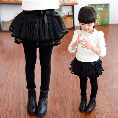 Baby Mesh Skirts-Pants Girl Leggings With Skirts Patchwork Infant Girl Bowknot Princess Leggings Dance Pants Cake Skirt Trousers