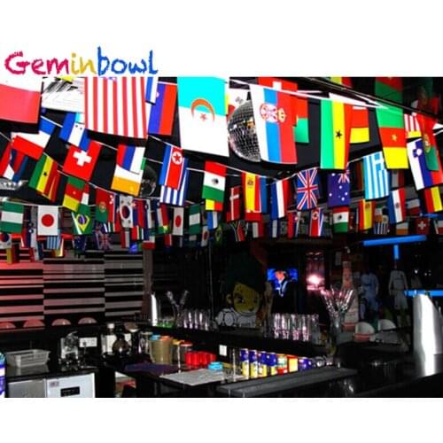 Geminbowl 25-65M 100-200 pcs different Countries String Flag International World Banner Bunting bar home party decoration