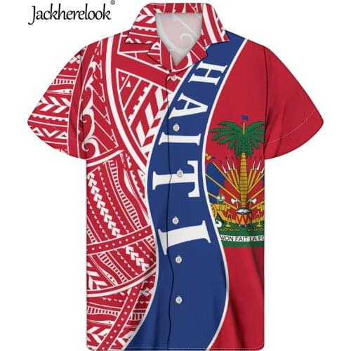 Jackherelook Brand Design Haiti Flag Loose Men Shirts Turn-down Collar Hawaiian Tops Casual Short Sleeved Clothing Chemise Homme