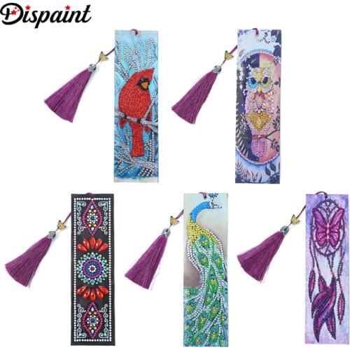 Dispaint 5D DIY Diamond Painting Leather Bookmark Tassel Book Marks Special Shaped Diamond Embroidery DIY Craft