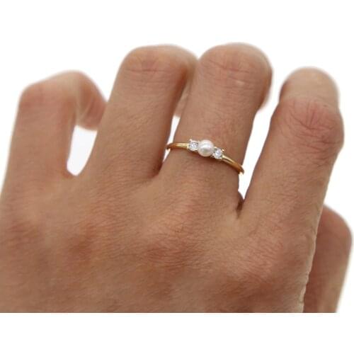 Korean Cubic Zirconia Delicate 925 silver Ring Fashion Design Shining Love Gold Color Rings Jewelry Pearl cute cz Ring