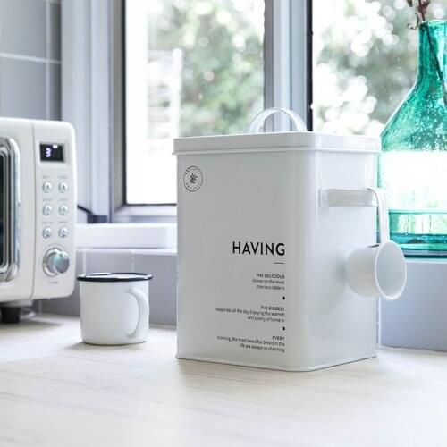 Square Rice White Storage Boxes&Bins for Home Kitchen Flour Powder Food Freshing Contanier Box 5kg Cat Dog Pets Food Box Spoon