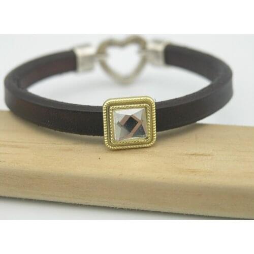 3 colors10 pcs/Lot 10.23x6.54mm Matte Golden Slider Spacer Snap With Glass-stone Jewelry Findings for Licorice leather bracelet