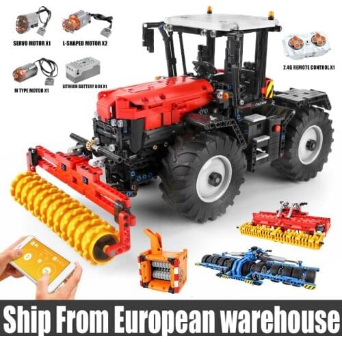 MOULD KING 17020 Car The APP RC Moroized Tractor With Roller Packer Harrow Parts Building Blocks Toys Gifts