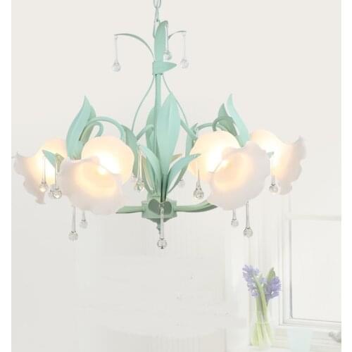 Korean style warm pastoral children princess room chandelier European-style iron flower girl small living room bedroom LU728315