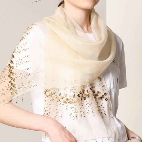 Strip mulberry silk hand-beaded White Black Japanese multifunctional Women shawl India wool silk scarf