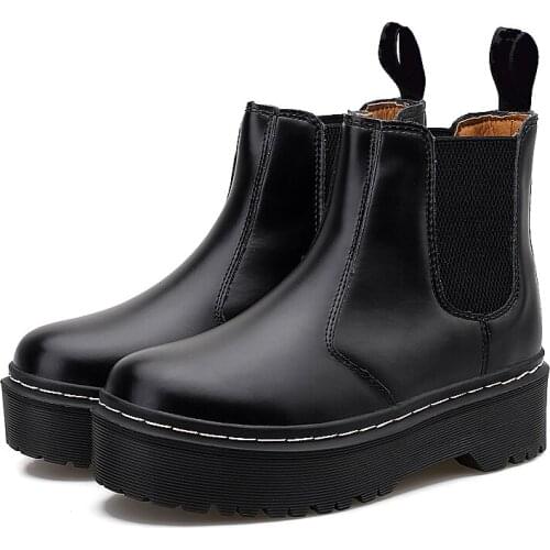 Fashion Women Chelsea Boots Black Chunky Boots Chunky Heel Ankle Boots Woman Fashion Autumn Winter Long Footwear Botas De Mujer