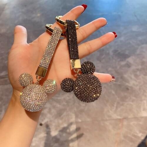 Fashion Car Keychain Mickey Cute Shape Full-Diamond Crystal Bag Charm Pendant Car Key Ring Interior Decorative Ladies Gifts
