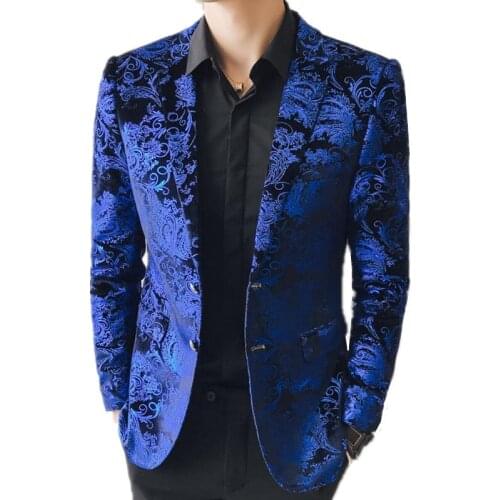 2021 New Fashion Flower Printed Casual Mens Blazer Blue Business Suit Jacket Coat Plus Size M-5XL