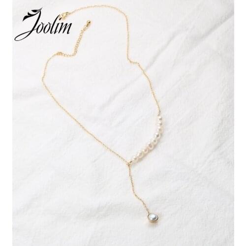 Joolim Jewelry PVD Gold Finish Baroque Freshwater Pearl Bud Y Style Necklace Stylish Stainless Steel Necklace