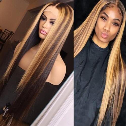 Highlight Wig Brown Colored Human Hair Wigs 13X4 Ombre Brazilian Straight Highlight Lace Front Human Hair Wigs 4x4 Closure Wig