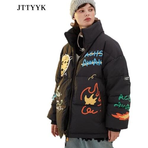 Large size Print Down Jackets Women Fashion Short Parka Thick Warm Winter Jacket Korean Loose Casual White Duck Down Coat Female