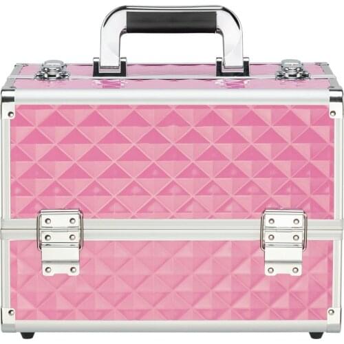 Pink Multi-layer Professional Aluminum Cosmetic Makeup Case Portable