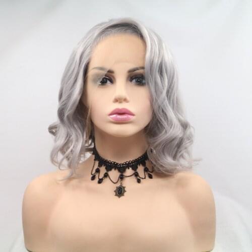 Baicheng Grey Short Wave Synthetic Wigs Lace Front Wig With Baby Hair For Black Women 13*4 Glueless Heat Resistant Fiber