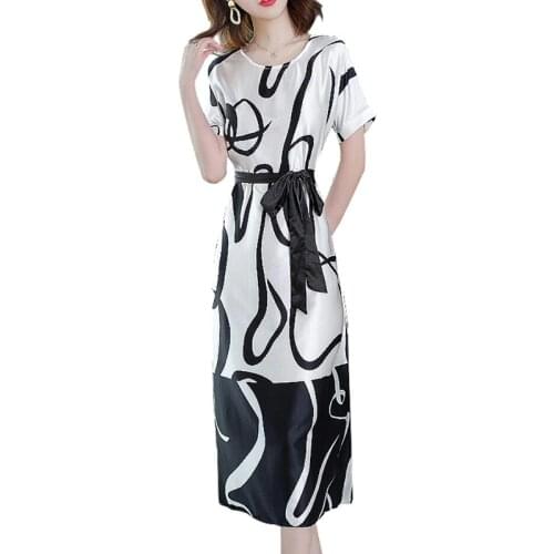 Chiffon Silk Vintage Floral Plus Size Women Casual Mid-Length Loose Summer Beach Party Dress Elegant 2021 Ladies Dresses FC1263