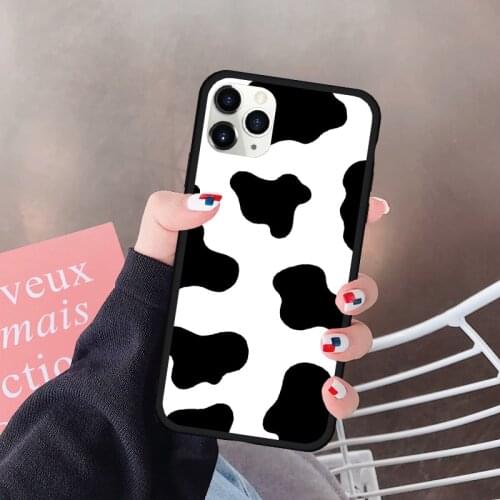 White Black Cow Symbol Pattern Print Phone Case For iPhone XS MAX 11 12 Pro X XR 7 6 8 Plus Oneplus 8 7 6T Silicone Cover Fundas