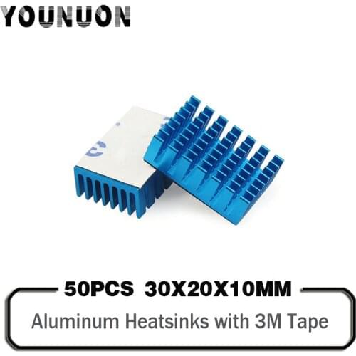 50PCS 30x20x10mm Blue Aluminum Heatsink Radiator Heat Sink Cooling For Electronic Chip IC W/3M Tape