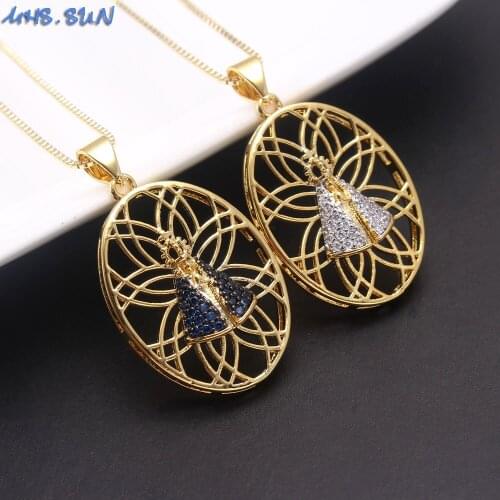 MHS.SUN Fashion Cubic Zircon Necklace With Religion Pendant For Women Jewelry Charm Gold Color Chain Necklace Choker Gift
