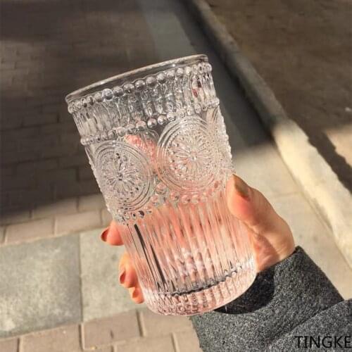 European style retro sun flower glass embossed cup milk tea juice cup home water cup bar beer bar
