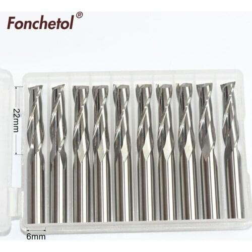 6mm*22mm-10pcs,CNC solid carbide End Mill,tungsten woodworking router bit,2 edges spiral end milling cutter,MDF,acrylic,PVC