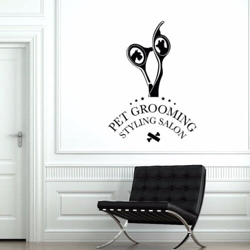Pets Styling Salon Wall Vinyl Decals Pet Shop Decoration Grooming Scissors Wall Window Vinyl Wall Sticker Psoter AJ936