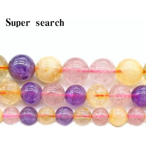 High Quality Natural Crystal Gems Yellow, purple, pink Stone 6mm 8mm 10mm Necklace Bracelet Jewelry Loose Beads 15 Inch