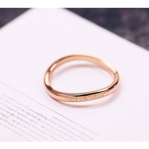 YUN RUO Fashion Simple Curve Letters Ring Rose Gold Color Woman Birthday Gift Party Titanium Steel Jewelry Top Quality Not Fade