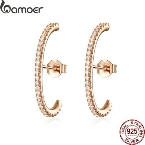 BAMOER Genuine 925 Sterling Silver Rose Gold Color Big Stud Earrings for Women Unique Korean Ear Jewelry Brincos Gifts SCE548