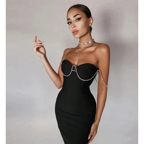 New Summer Diamonds Sheath Bandage Dress Womens Sleeveless Strapless Mini Ladies Clothes Celebrity Party Club Vestidos Fashion