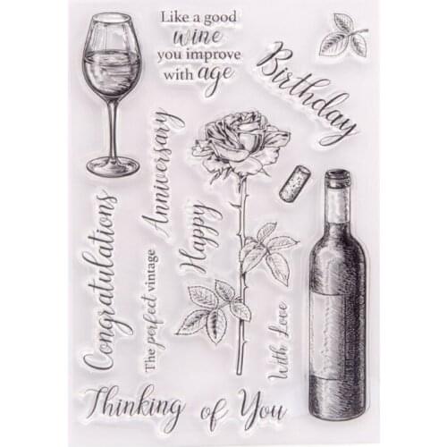 1 Pcs Transparent Rose Wine Embossing Silicone Clear Stamp, DIY Stencil Clear Stamp Set for Scrapbooking Making