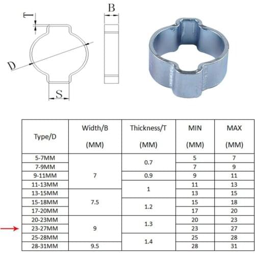10pcs Zinc Plated Double Ear Crimp O Clips Air Fuel Hose Pipe Clamps 23-27mm