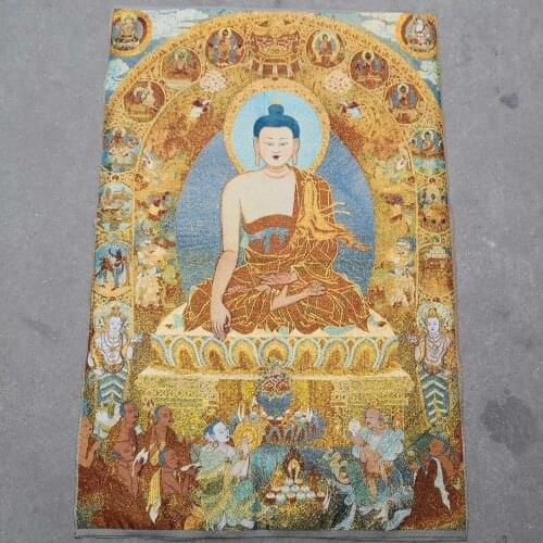 36 inch Silk embroidery Shakyamuni Amitabha Buddha Tathagata Bowl Thangka Paintings Mural