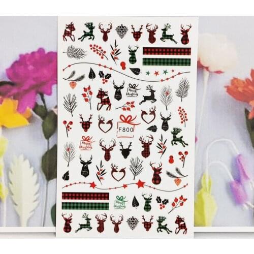 3D Stickers for Nails Stripe Animal Deer Christmas Design Fashion Manicure Sticker Accessories Cute Cartoon Nail Art Decoration