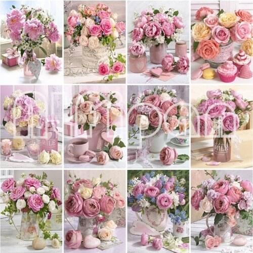5D DIY Diamond Embroidery Peony Cross Stitch Kit Diamond Painting Flower Handmade Gift Mosaic Art Home Decorations