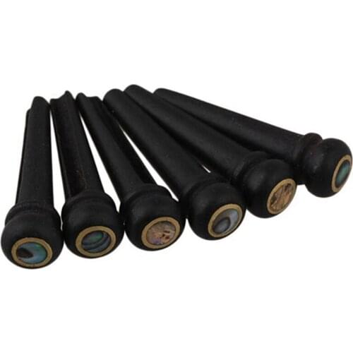 6Pcs Black Ebony Shell Guitar Bridge Bone Pins Set with Green Abalone Dot For Acoustic Guitar Accessories