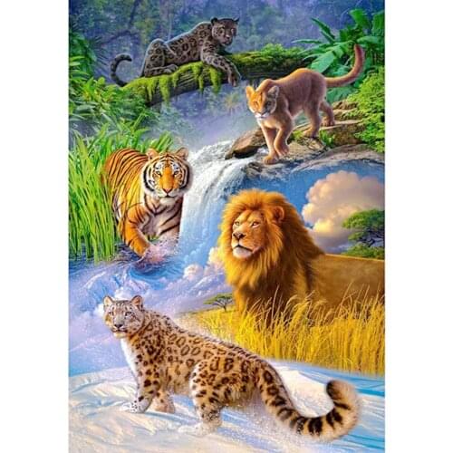 Home 5D DIY Diamond Painting Cross Stitch Mosaic Embroidery Animal Cool Lion Tiger Full Square Round Decorative Gift XN1363