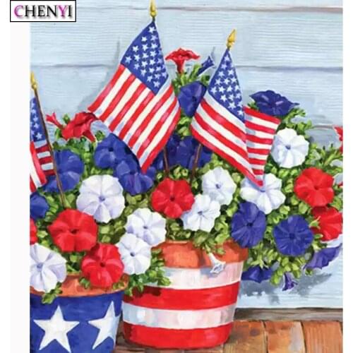 Diamond Mosaic Embroidery Kit Flags and Flowers Diamond Painting 5D Resin Full Rhinestones Picture Modern Decor Handicraft Gift