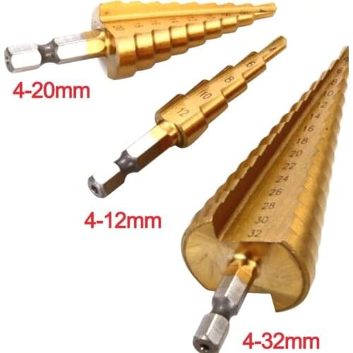 Free Shipping New Hexagonal Handle Step Drill HSS Steel Step Cone Drill 4-32,4-20,4-12 Drill Bit