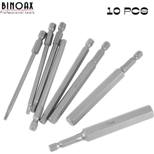 BINOAX 10Pcs 8Pcs 100mm Magnetic Hex Screwdriver Bits 1/4" Hex Shank Electric Screwdriver head M1.5-M12
