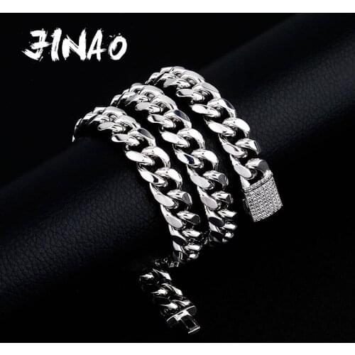 JINAO 12MM High Quality Smooth Necklace Hip Hop Miami Iced Out Cuba Chain with Cubic Zirconia Jewelry For Gift Men and Women