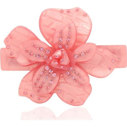 Flower Hair Barrette - Rhinestone Hair Accessory for Women Girls Cellulose Acetate Hair Ornament Jewelry for Thick Hair Tiara