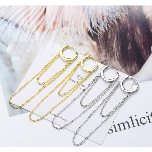 Bohemia Heartstringing Long Tassel Hoop Earrings Two-Row Chain Crystal Dangle Earring Small Hoops Charming Earring Jewelry Gifts