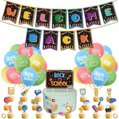 Welcome Back School Season festive party supplies Campus Banner Cake topper Back to School balloons party decorations