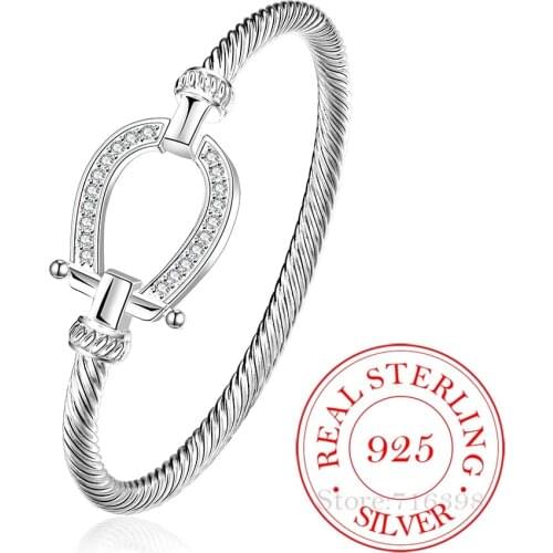 Dop shipping 925 sterling silver Filled Horse Shoe Bangle horseshoe water drop Bracelet Fine Jewelry Women Valentines Day Gift