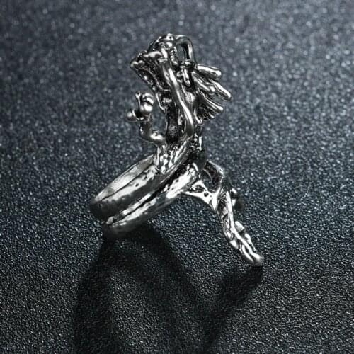 Retro Punk Animal Dragon Ring for Men Women Exaggerated Antique Sivery Color Opening Adjustable Rings Anillo Hombre Bijoux
