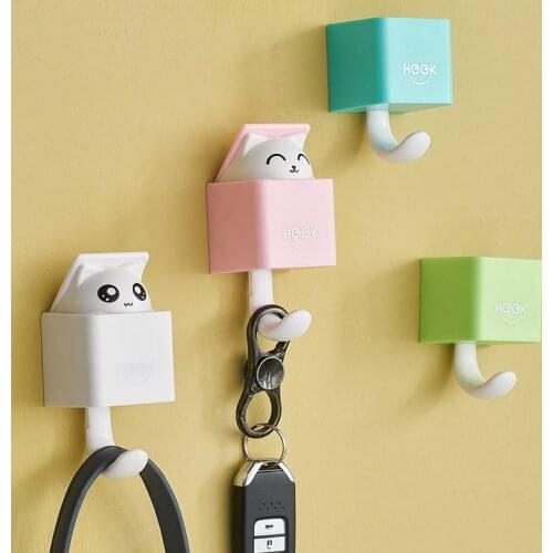 Creative Cute Hidden Cat Wall Hanging Hook for Clothes Hat Scarf Key Cute Animals Hanger Rack Wall Decoration Free Punching