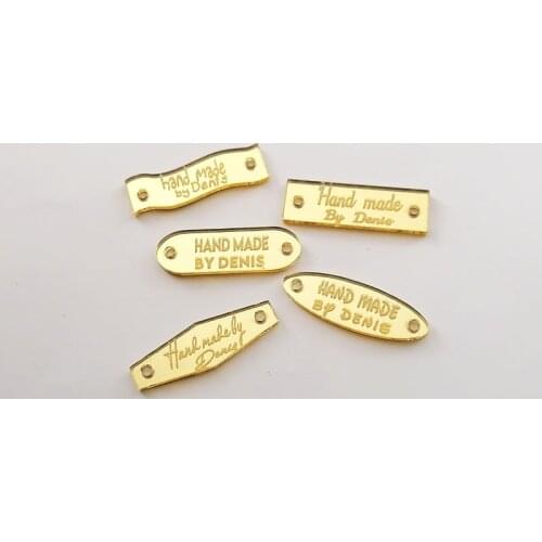 Laser Engraved Mirror Handmade Labels 30 Tags Clothes Garment Acrylic Mirror Gold Hand Made Jeans Bags Shoes DIY Sewing Supplies